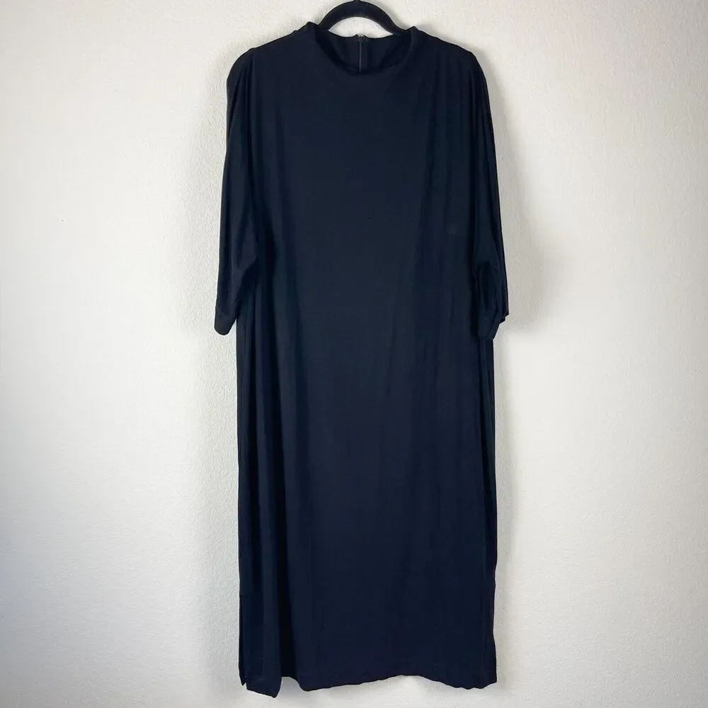 Chicos‎ Jersey Midi Dress Womens XL 3 Black Stretchy High Neck Minimal Modest